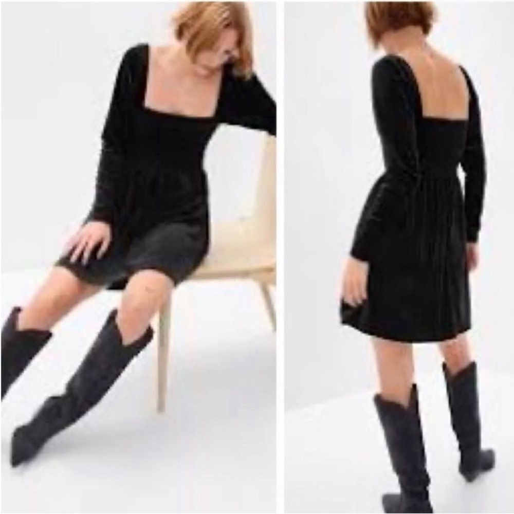 Smocked Black Velvet mini Dress